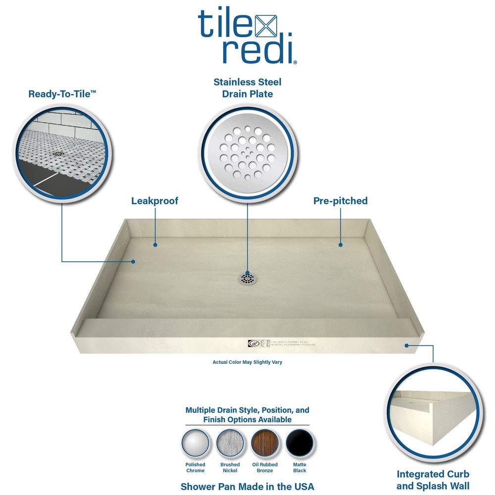 Tile Redi P3648C-PVC Redi Base 48" x 36" Rectangular Shower Base - Nickel