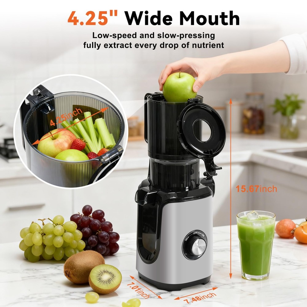 Cold Press Juicer Machines Masticating Reverse Function Easy Clean NEWBULIG