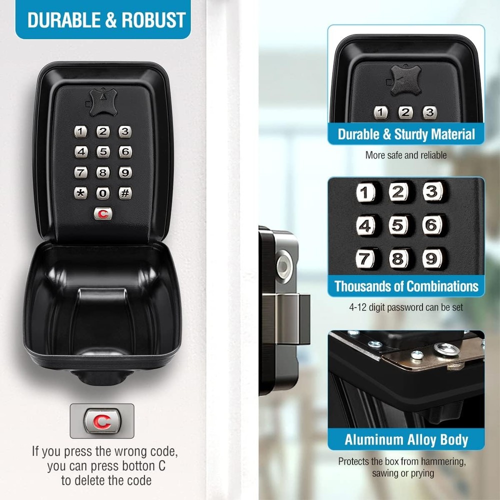 Key Lock Box Wall Mount with Code, Key Lock Box for Outside, Waterproof Key S...