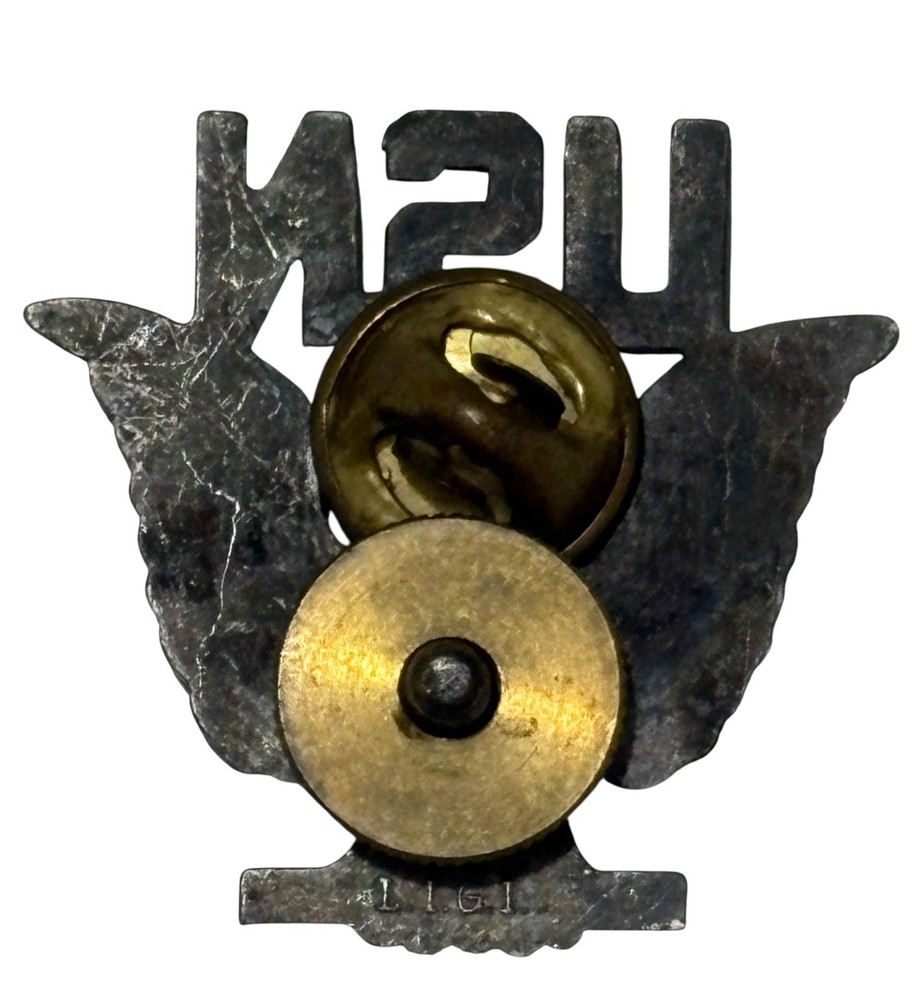 VTG US Navy USN Enlisted Perched Eagle Hat Cap Badge Silver Filled