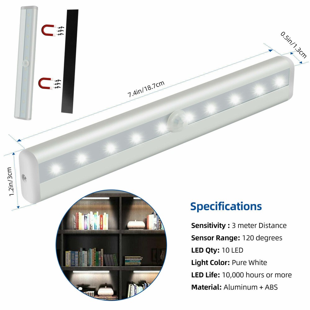 10LED Battery Powered Portable Motion Sensor Light Wireless Night Cabinet Closet
