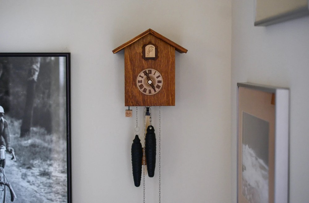 Orange Brown Rustic Black Forest German Cuckoo Clock, Handmade Traditional Clock