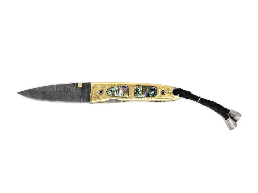 Custom Handmade Folding Knife (Abalone Shell & Brass Handle )