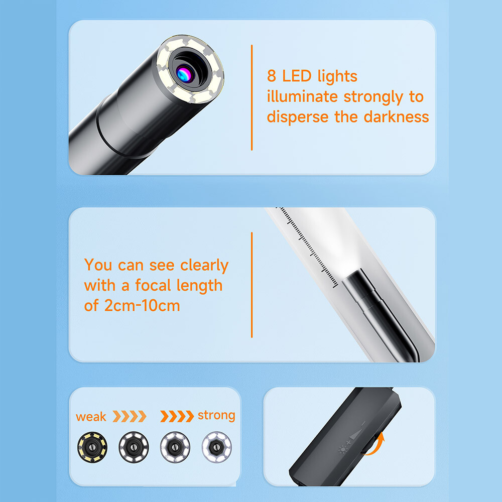10M Snake Borescope Endoscope 8mm Inspection Camera for iPhone 15 14 Android iOS