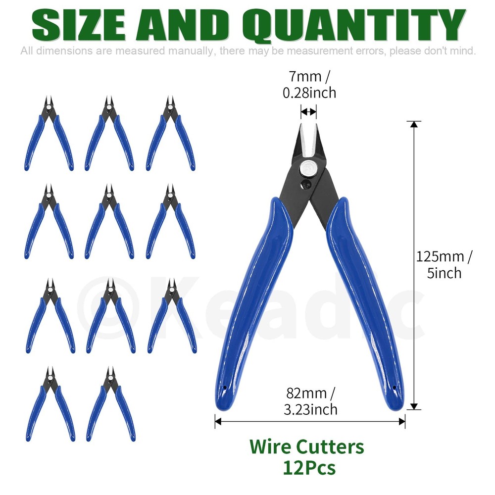 12Pcs 5" Wire Cutters with Internal Spring and Soft Rubber Handle, Mini Flush...
