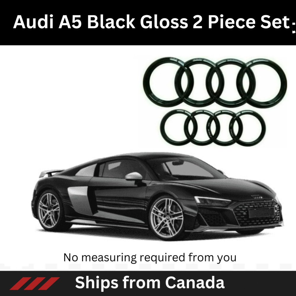 AUDI A5 Emblem Gloss Black, Front Grille Rear Trunk Ring Set 2008-2024