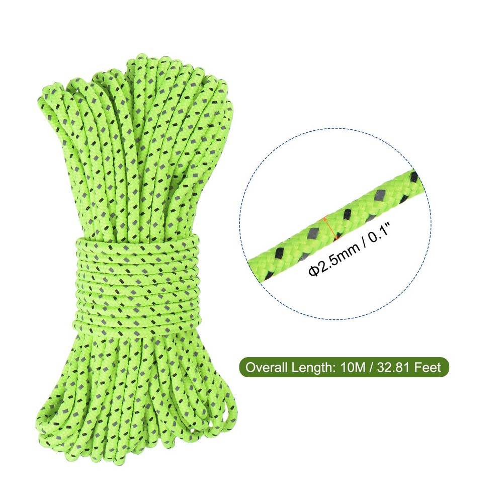 32.8ft 2.5mm Reflective Tent Rope Green Polyester