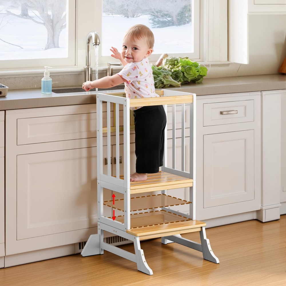 COSYLAND Toddler Kitchen Tower Stool with Anti-Tip Support – Lightweight Learnin