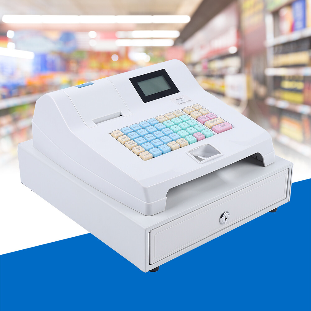 48Key Desktop Electronic Cash Register POS Casher Digital LED Display w/ Drawer