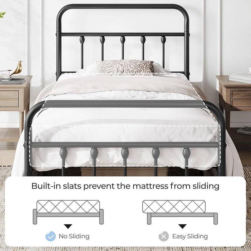 Metal Platform Bed Frame Twin High Headboard Sturdy Foundation Under Bed Storage