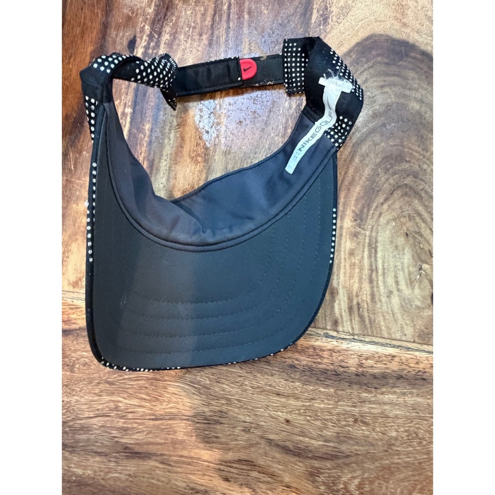 Nike Golf Visor Hat Cap Dri-FIT Polka Dot Strap Back Adjustable Hook/Loop Black