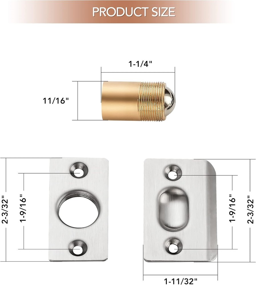 Ravinte 2 Pack Adjustable Door Ball Catch, Silver Closet Door Latch, Solid Brass