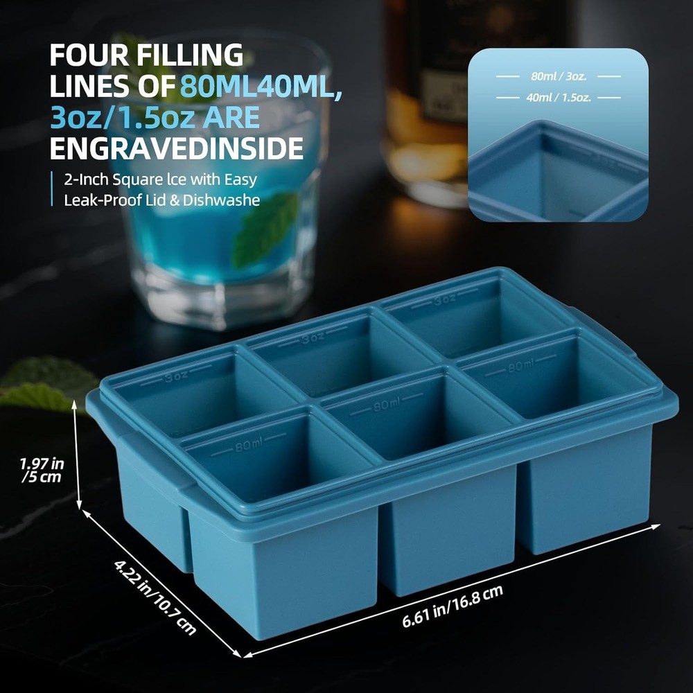 Large Ice Cube Trays for Whiskey (2 Pack) - Silicone Ice Cube