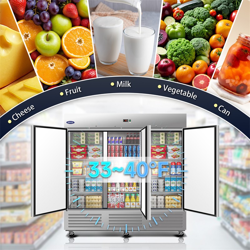 81"W Commercial Refrigerator 72 Cu.ft with 3 Solid Door Upright Fridge Storage