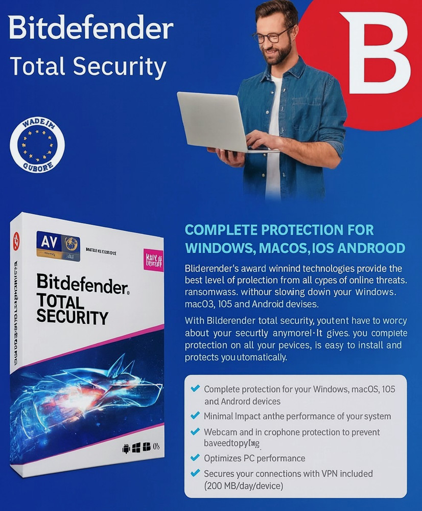 Bitdefender  Total Security  3 Years For 5 Devices + LATEST VERSION + Daily VPN
