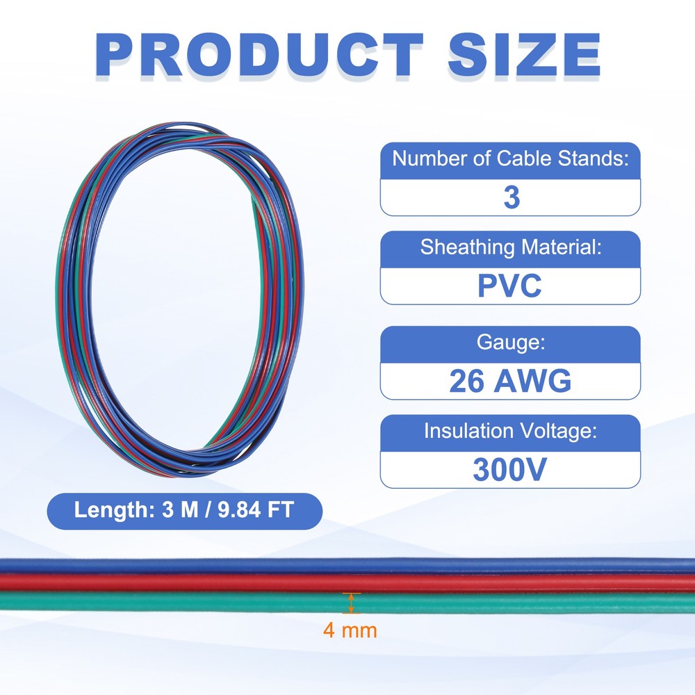 9.84ft 26 Gauge 3 Conductor Electrical Wire Tinned Copper Cable