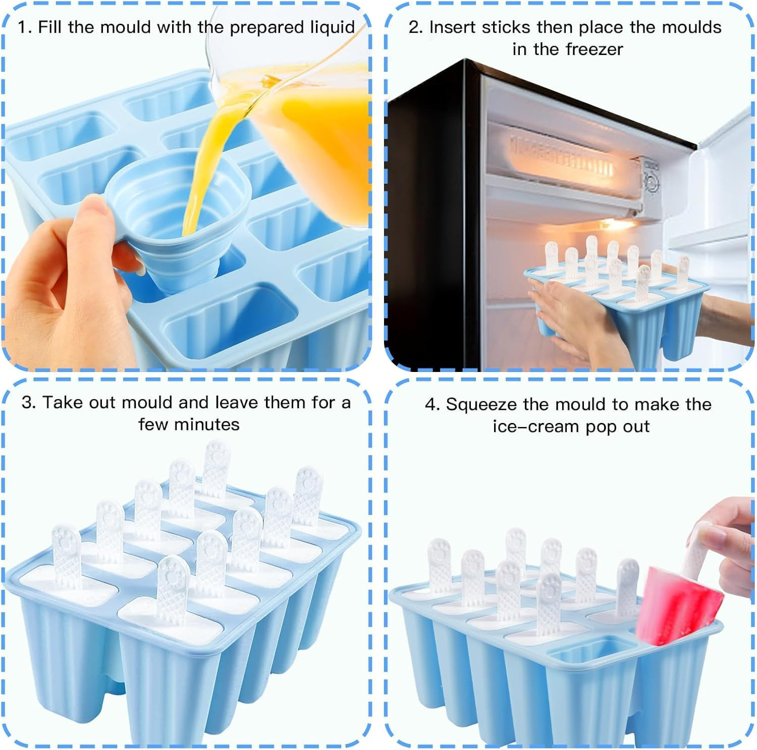 10-Cavity Silicone Popsicle Molds DIY Ice Pop Maker Ice Crea Molds