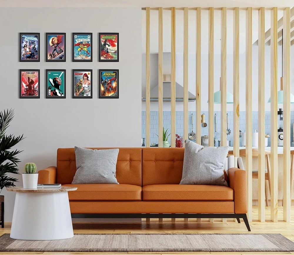 Stylish Black Comic Book Frames with UV Protection - 8 Pack Display Solution