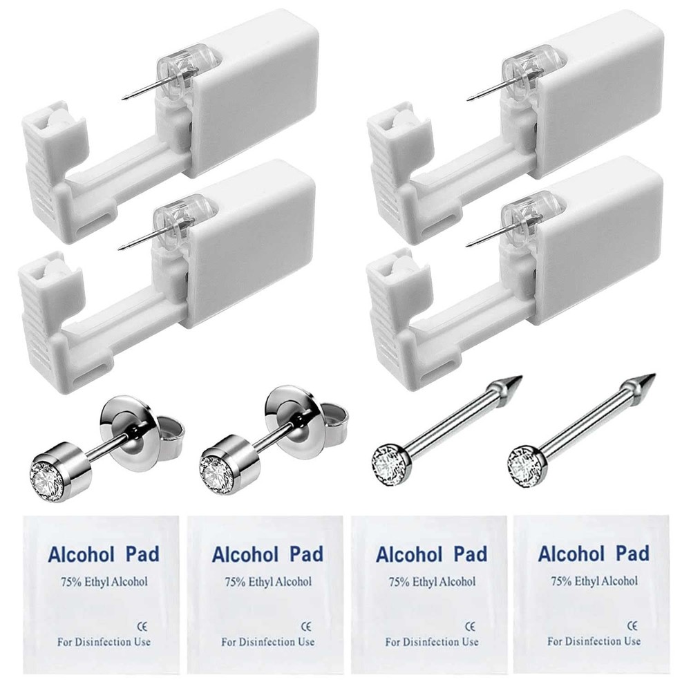 2 Pack Nose Piercing + 2 Pack Ear Piercing Kit, Simple and Safe to Use, Great fo