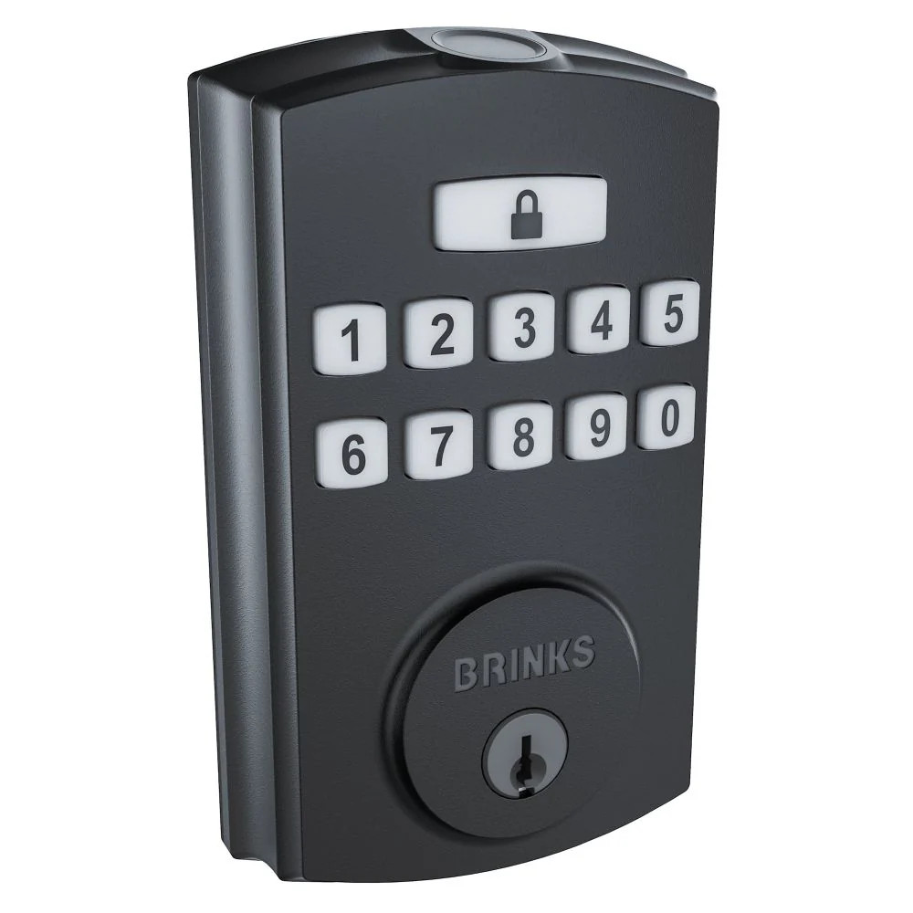 Brinks Electronic Fingerprint and Keypad Deadbolt with Pro-Guard, Matte Black, A