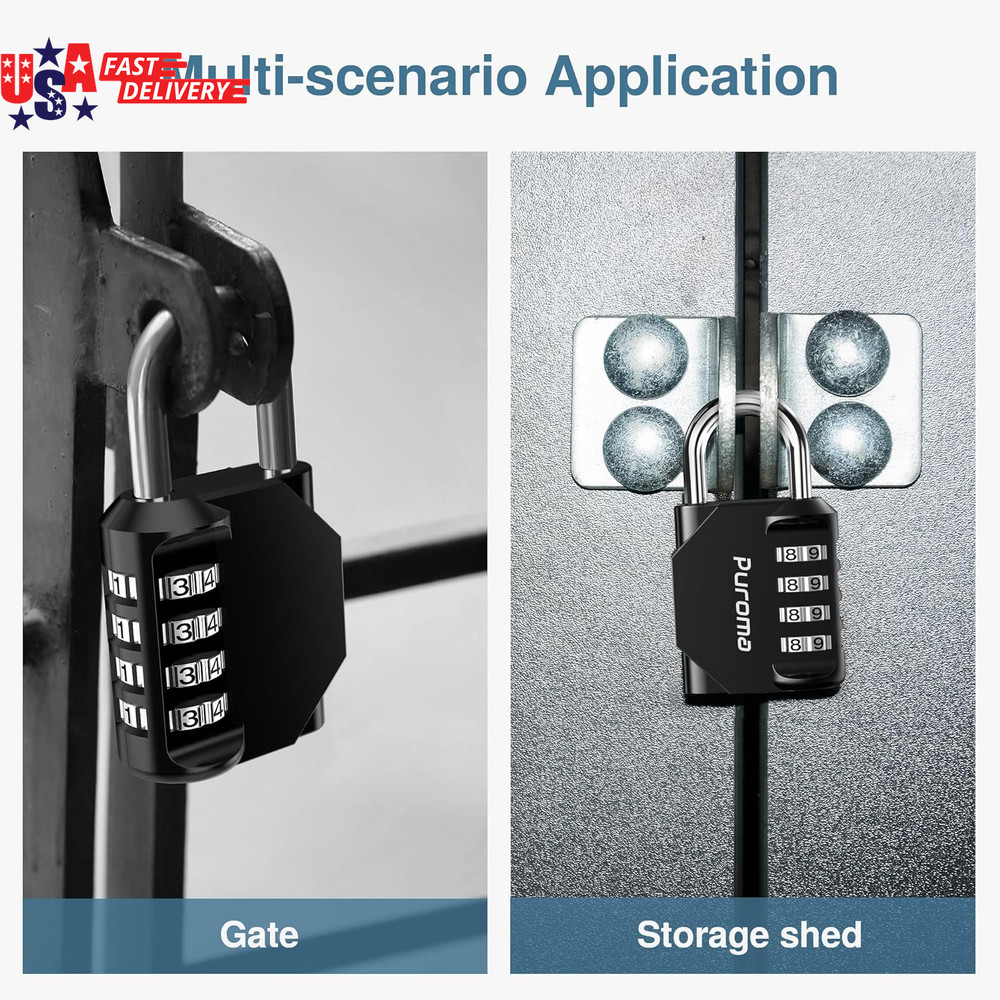 2 Pack Combination Lock for Locker 4 Digit Outdoor Waterproof Padlock for School