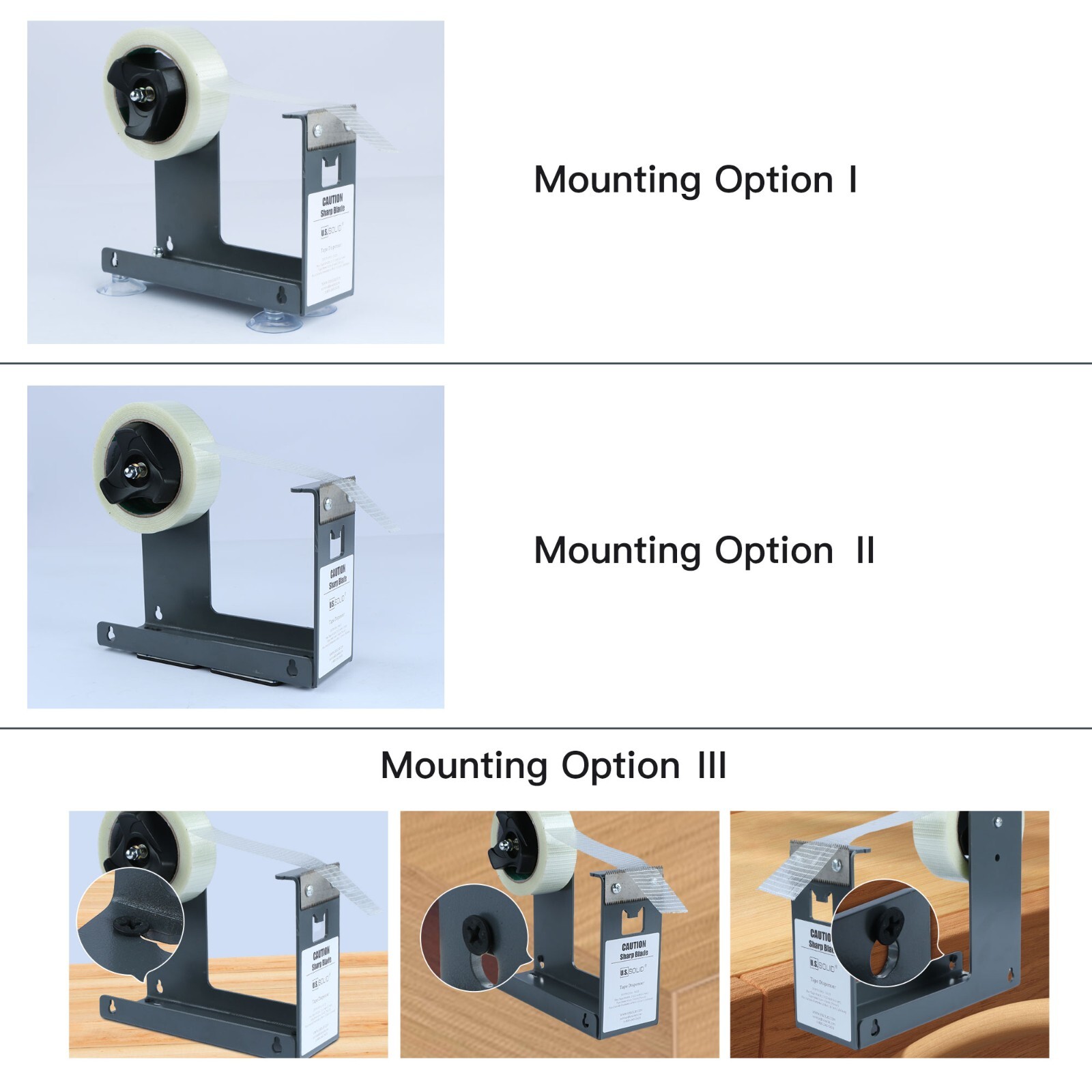 U.S. Solid Manual Tape Dispenser 2 inch Width 3 Mounting Options