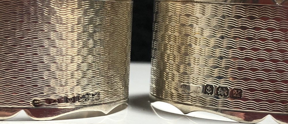 Antique Sterling Silver Engine Turned Pattern Napkin Ring Pair