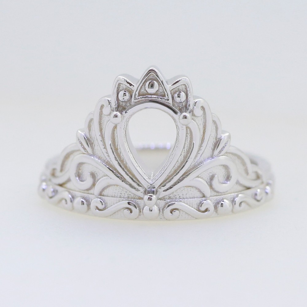 Sterling Silver Semi Mount Ring Setting PE 8x6mm Crown Topaz
