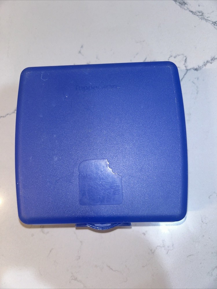 Tupperware Square Sandwich Snack Box Blue #3752 Hinged Lid