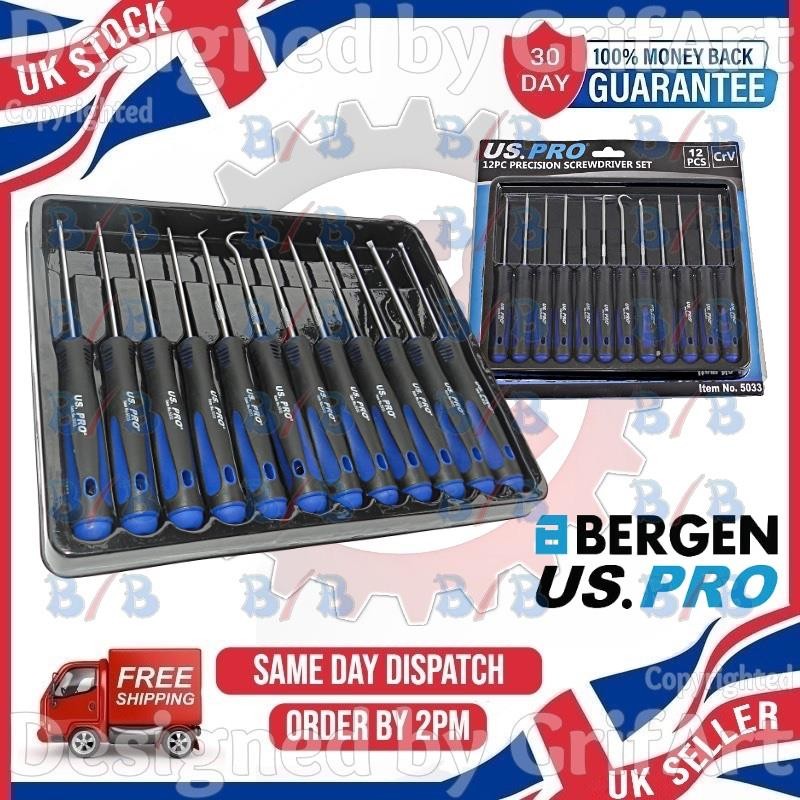 US PRO 12PC PRECISION SCREWDRIVER SET HOOK & PICK TORX PHILIPS FLAT HEAD SLOTTED