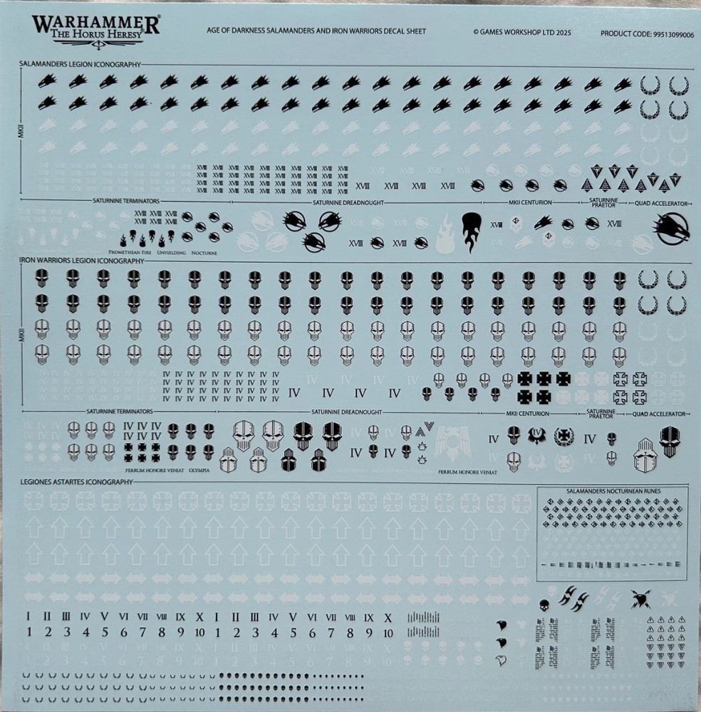Warhammer Horus Heresy Salamanders & Iron Warriors transfer sheet/decals