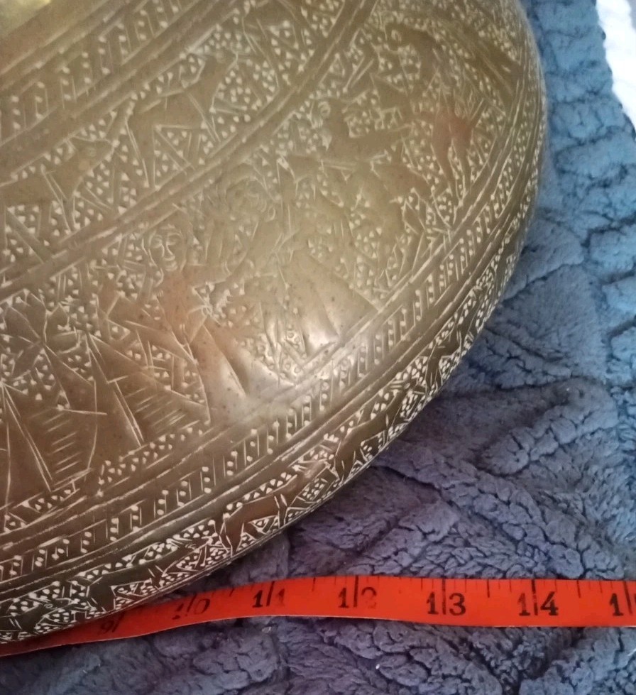 Antique Large Brass Etched Bowl Islamic Arabic