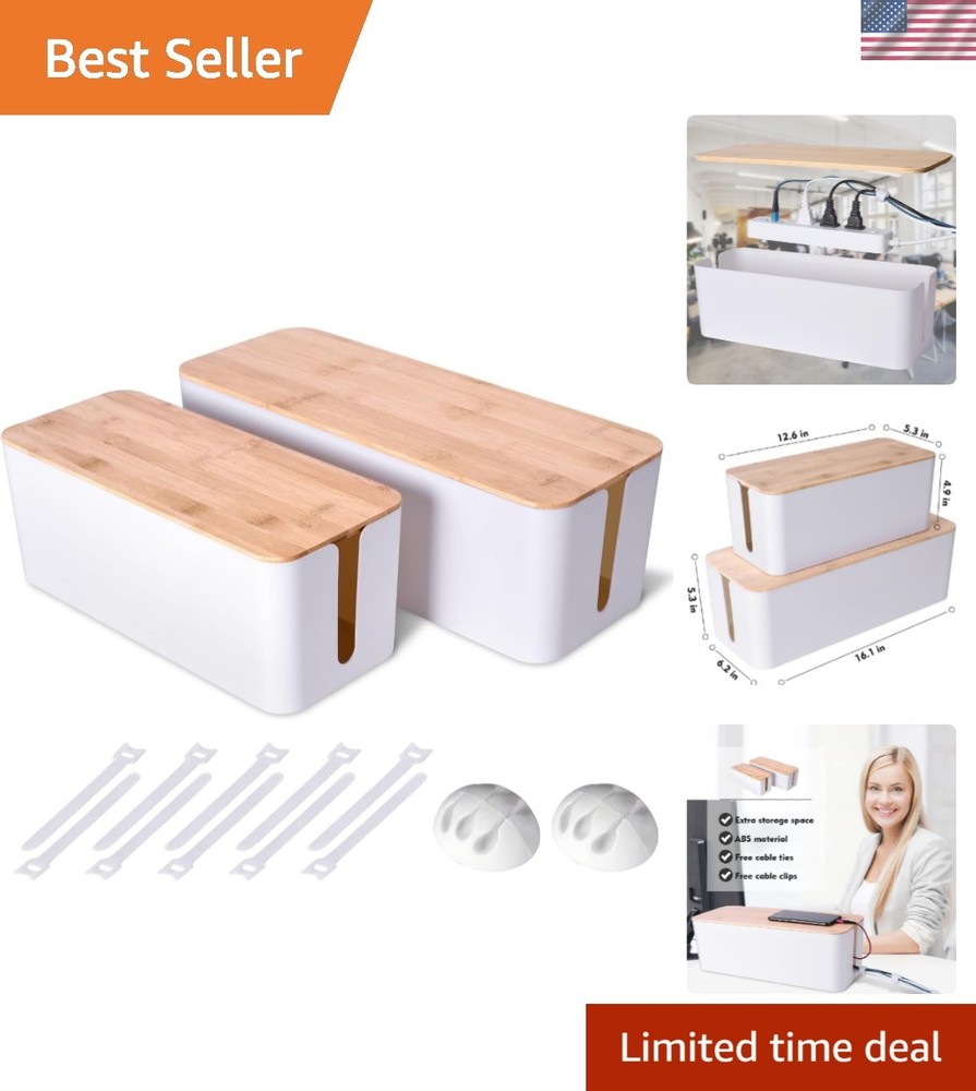 Large Dual Pack Cable Organizer with Baby-Proof Lock – Elegant White Design