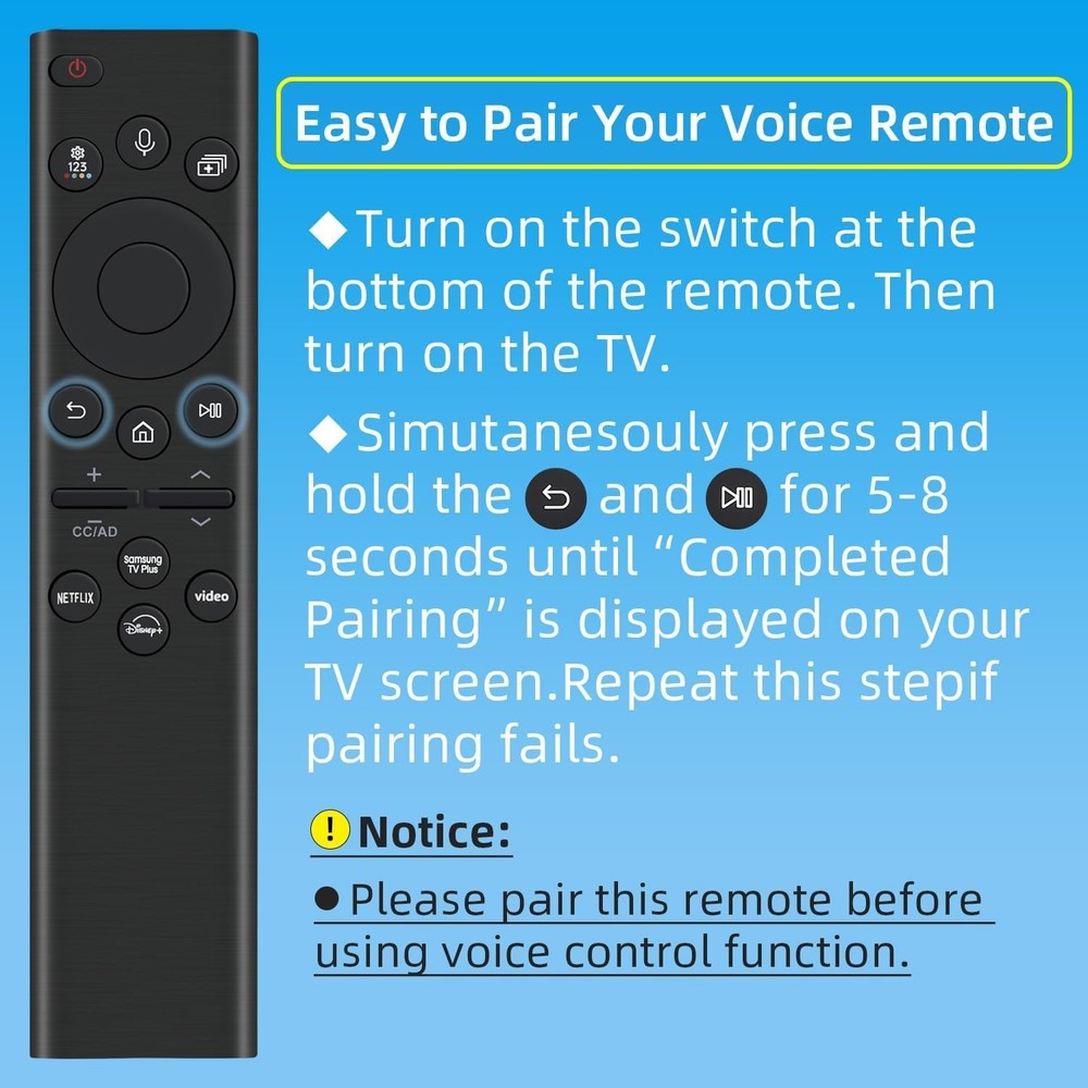 Rechargeable TV Remote for Samsung Smart TVs, Replacement All Black