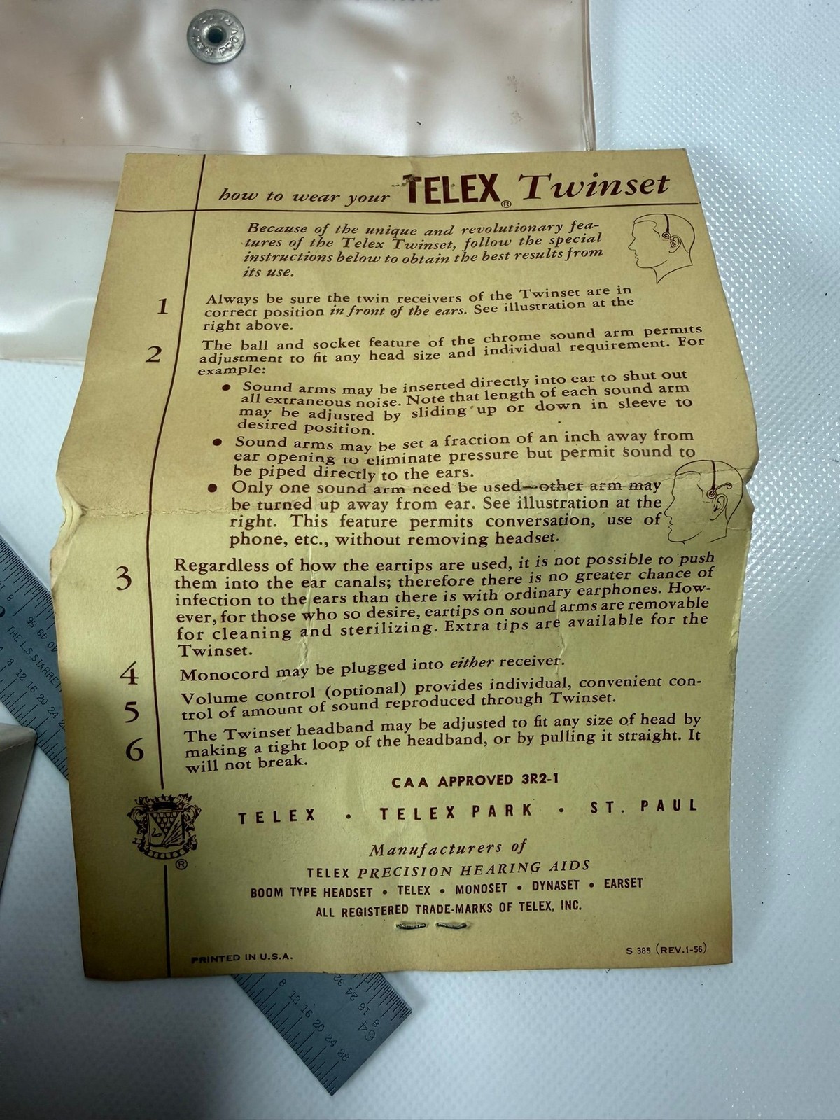 Telex Twinset 3R2-1 Vintage Aviation Pilot Headset Headphones Original Box