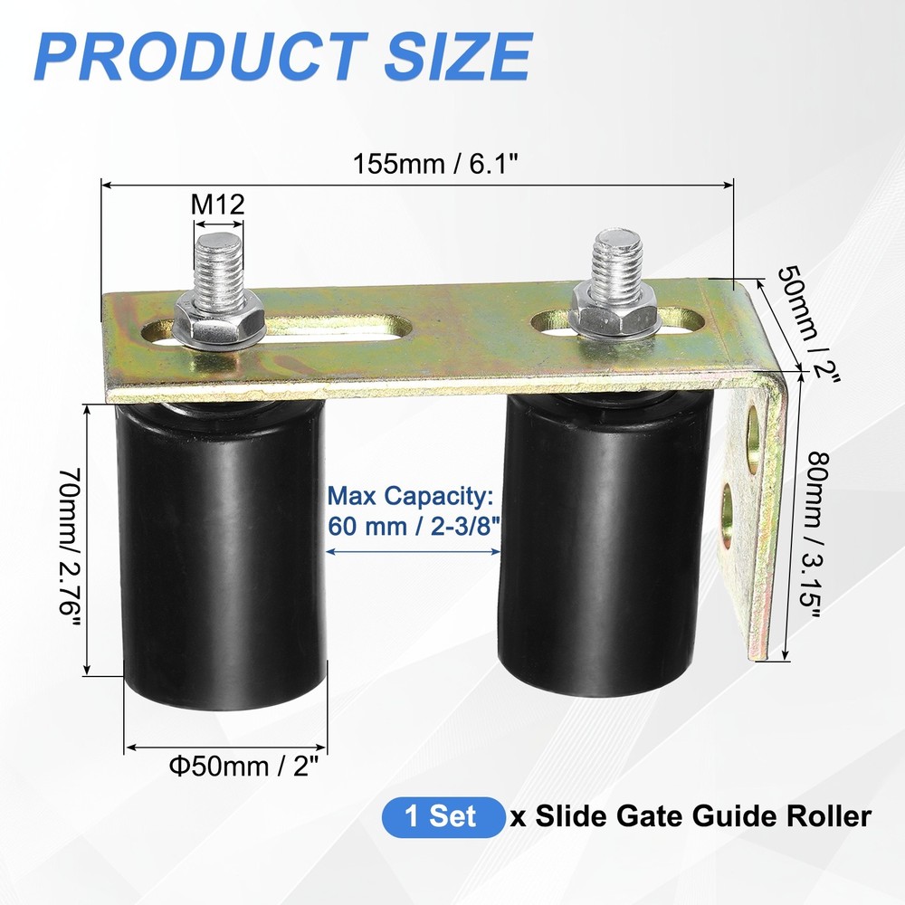 1Set Slide Gate Guide Roller, 2"x2-3/4" Nylon Gate Support & Bracket, Black
