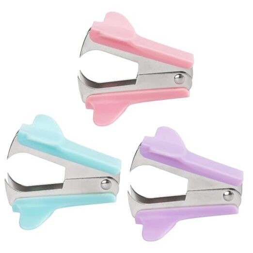 ZZTX 3 Pack Staple Remover Staple Puller Removal Tool for Pink, Blue, Purple