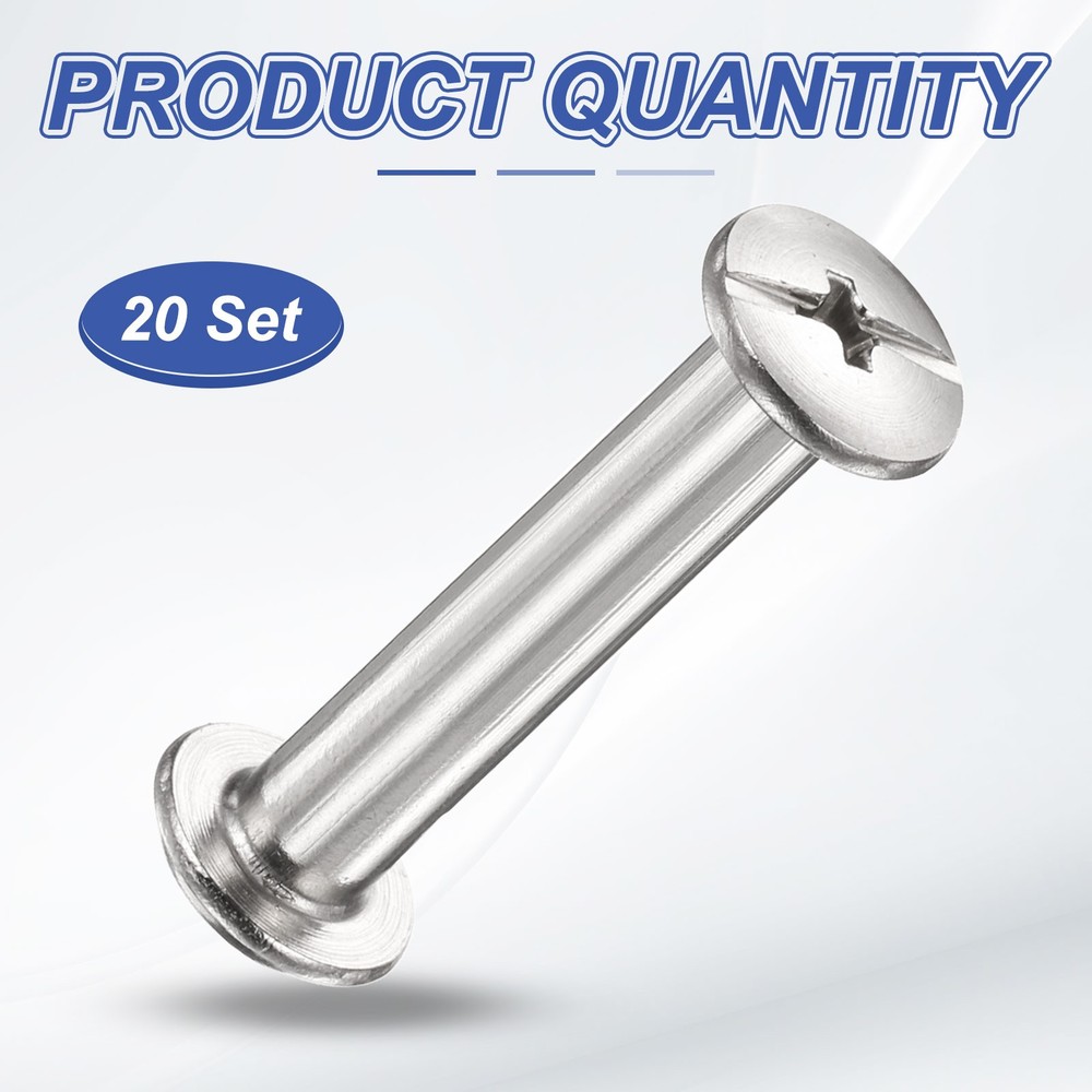 20set Phillips Chicago Screw M4x24mm Binding Post Screw, Silver