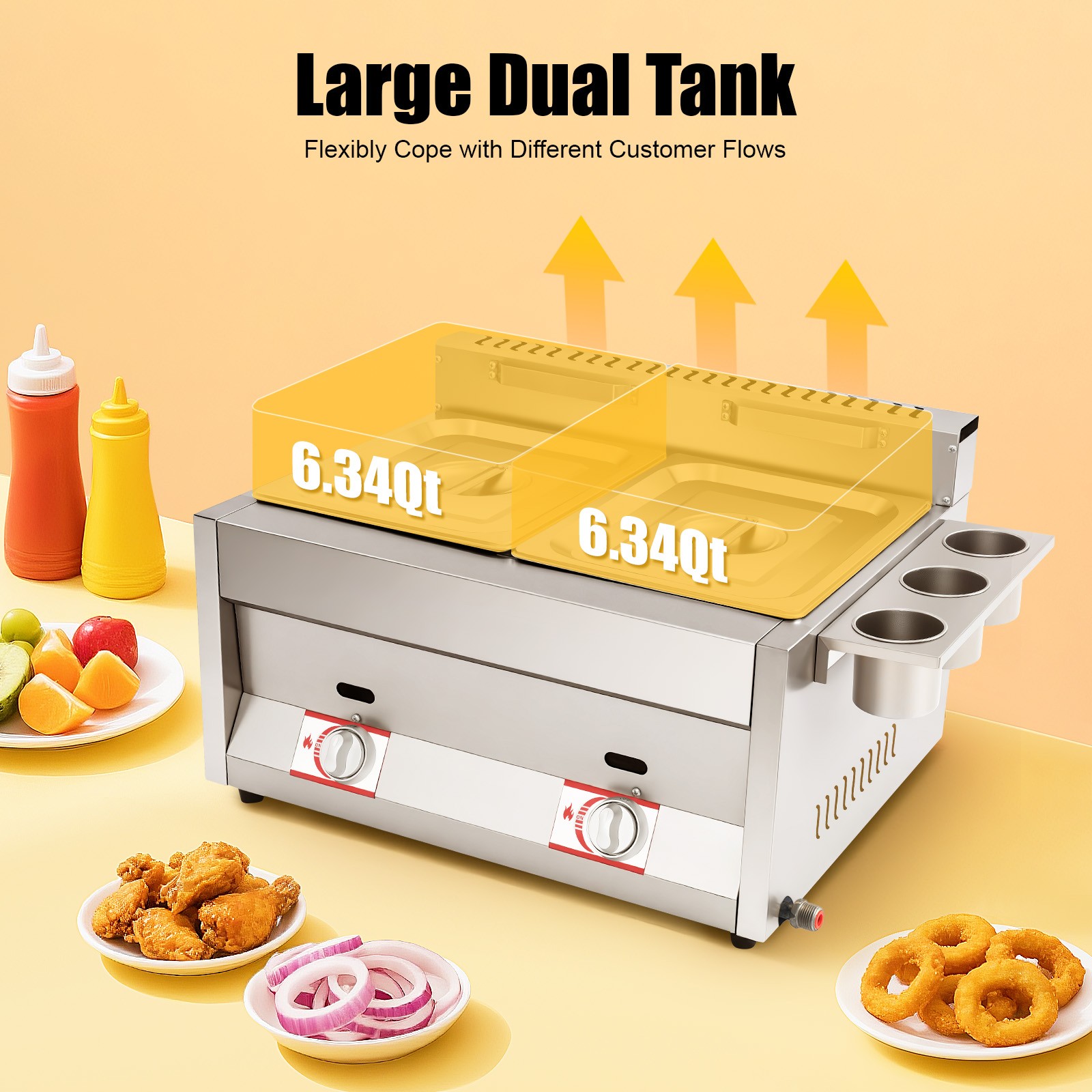 Commercial Deep Fryer with Basket and Lid Stainless Steel Dual Tank Fry Machine