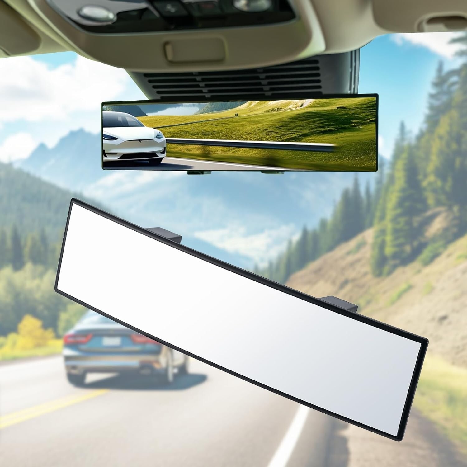 Rear View Mirror, 12 Inch Panoramic Rearview Mirror, Interior Clip-On Wide Angle
