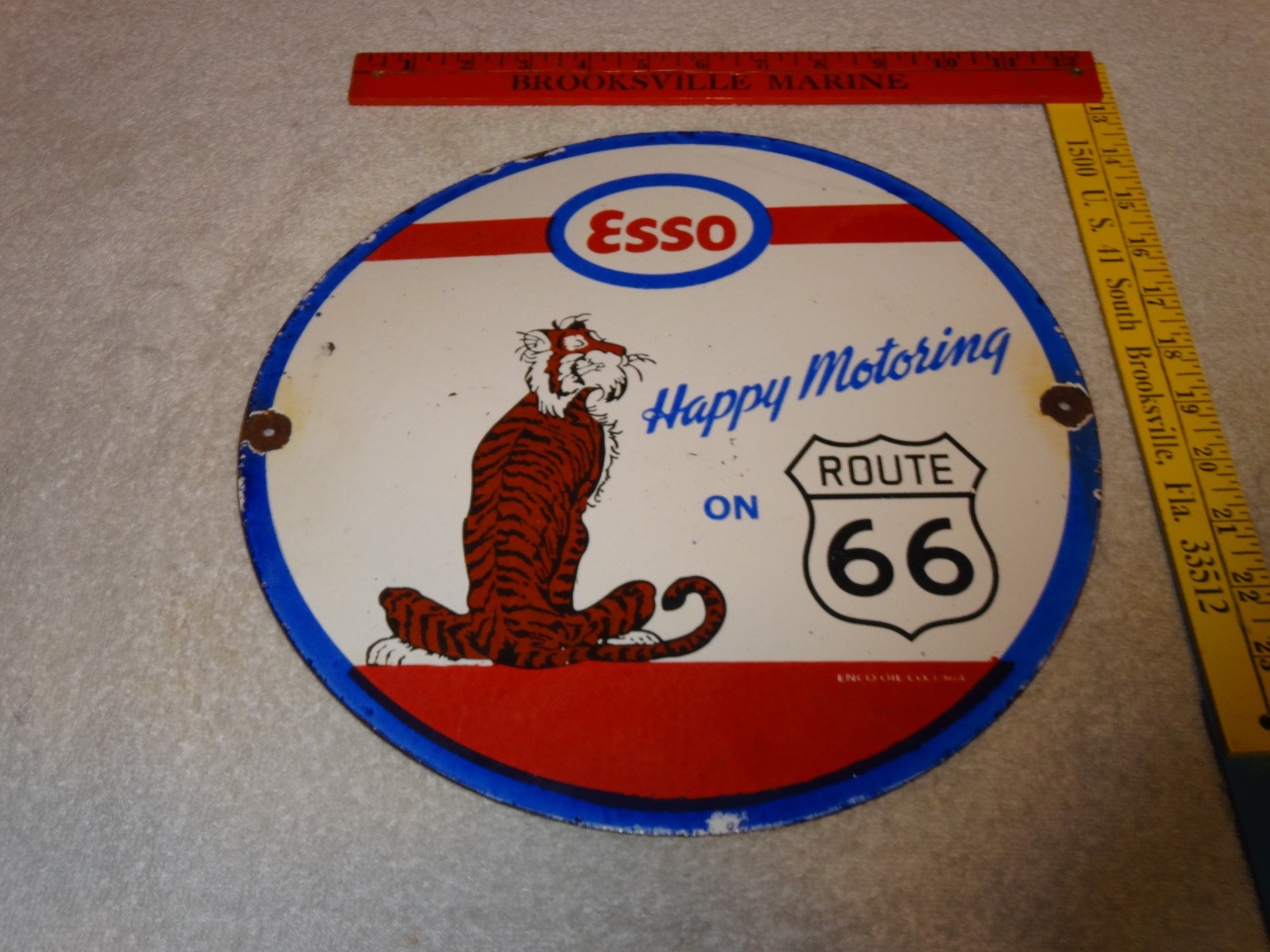 VINTAGE 1964 ESSO PUT A TIGER IN GAS TANK +ROUTE 66 11 3/4" PORCELAIN METAL SIGN
