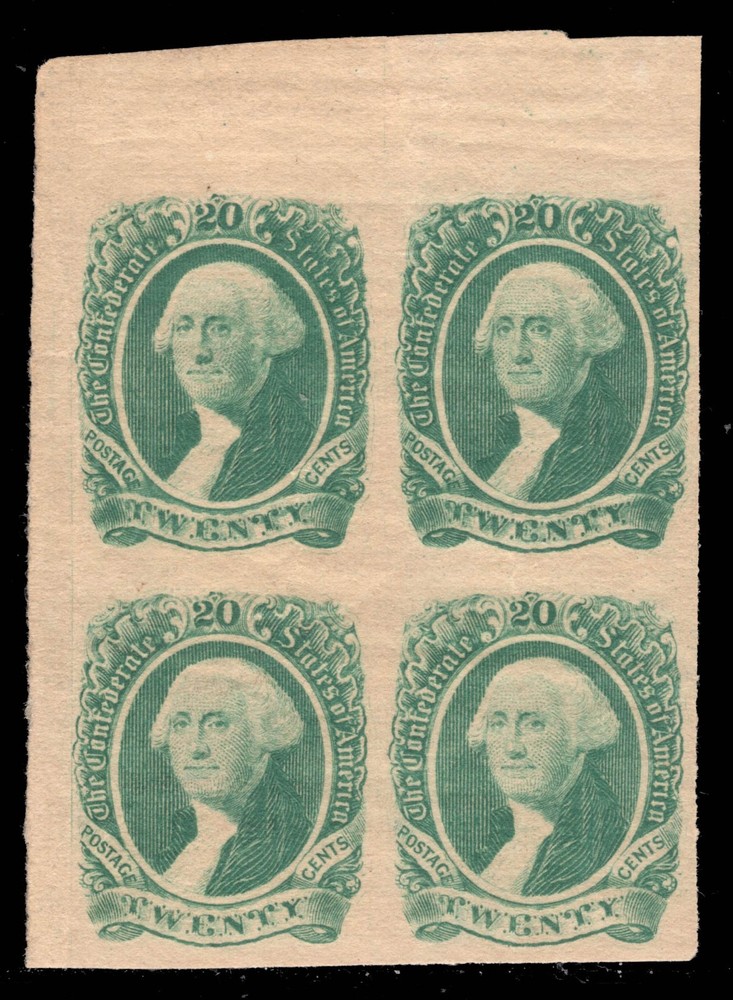 MOMEN: CSA US STAMPS #13 IMPERF BLOCK OF 4 MINT OG NH LOT #97124