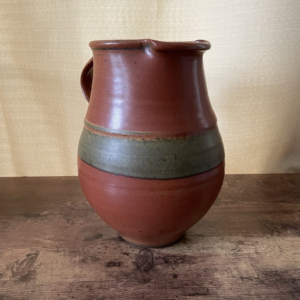 Robert Crystal Vermont Signed Studio Art Pottery Pitcher Brown Glazed Stoneware