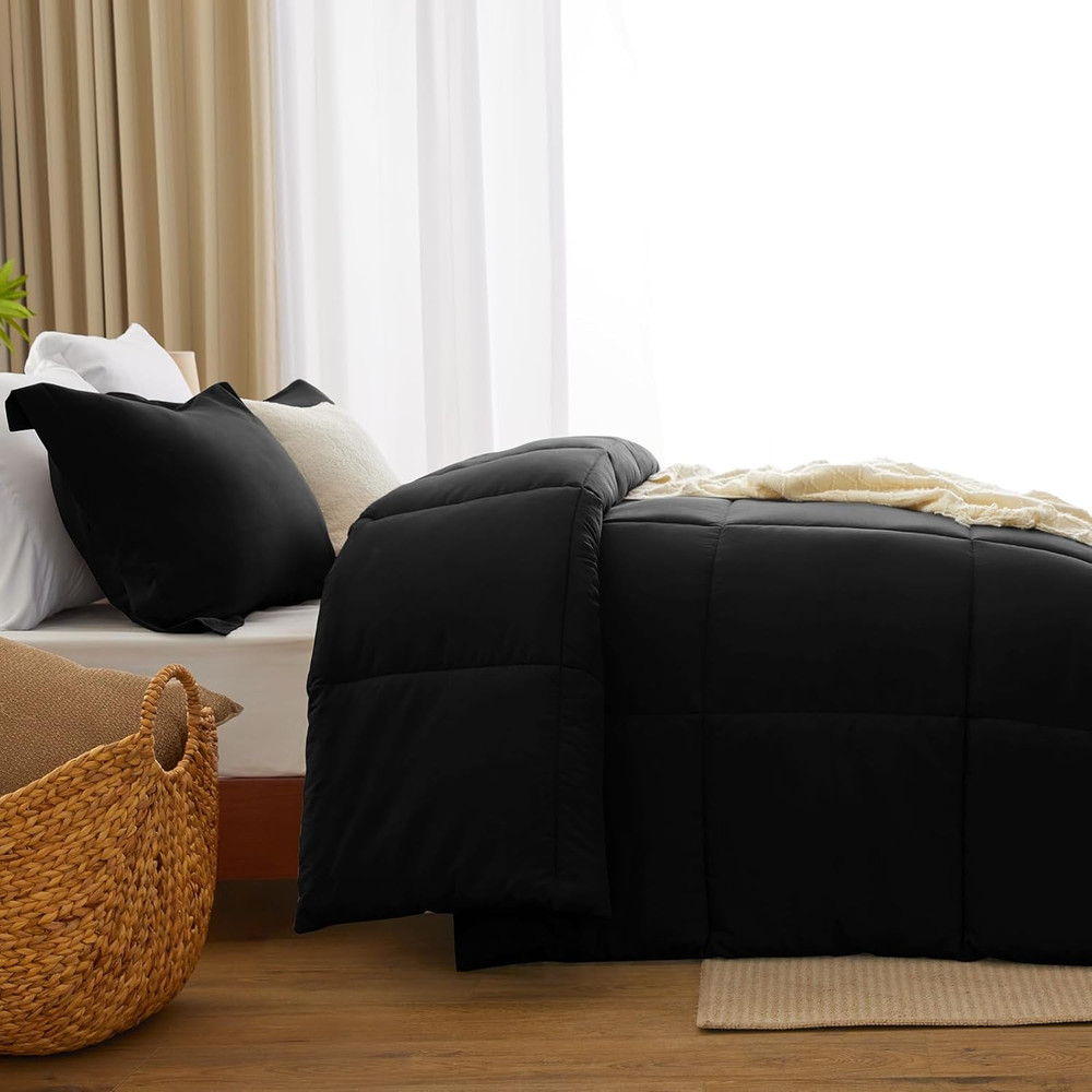 Full Size Comforter Sets - Black Comforter Full Size, 3 Pieces Box Stitched Bed