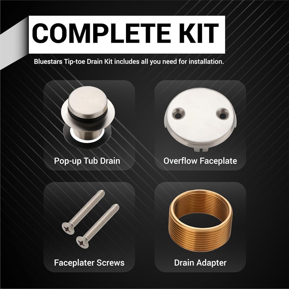 Bathtub Drain Conversion Kit Assembly by BlueStars – Universal Brushed Nickel