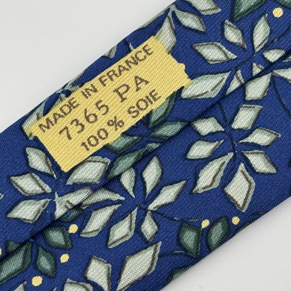 HERMES tie floral pattern all over blue white SILK 100