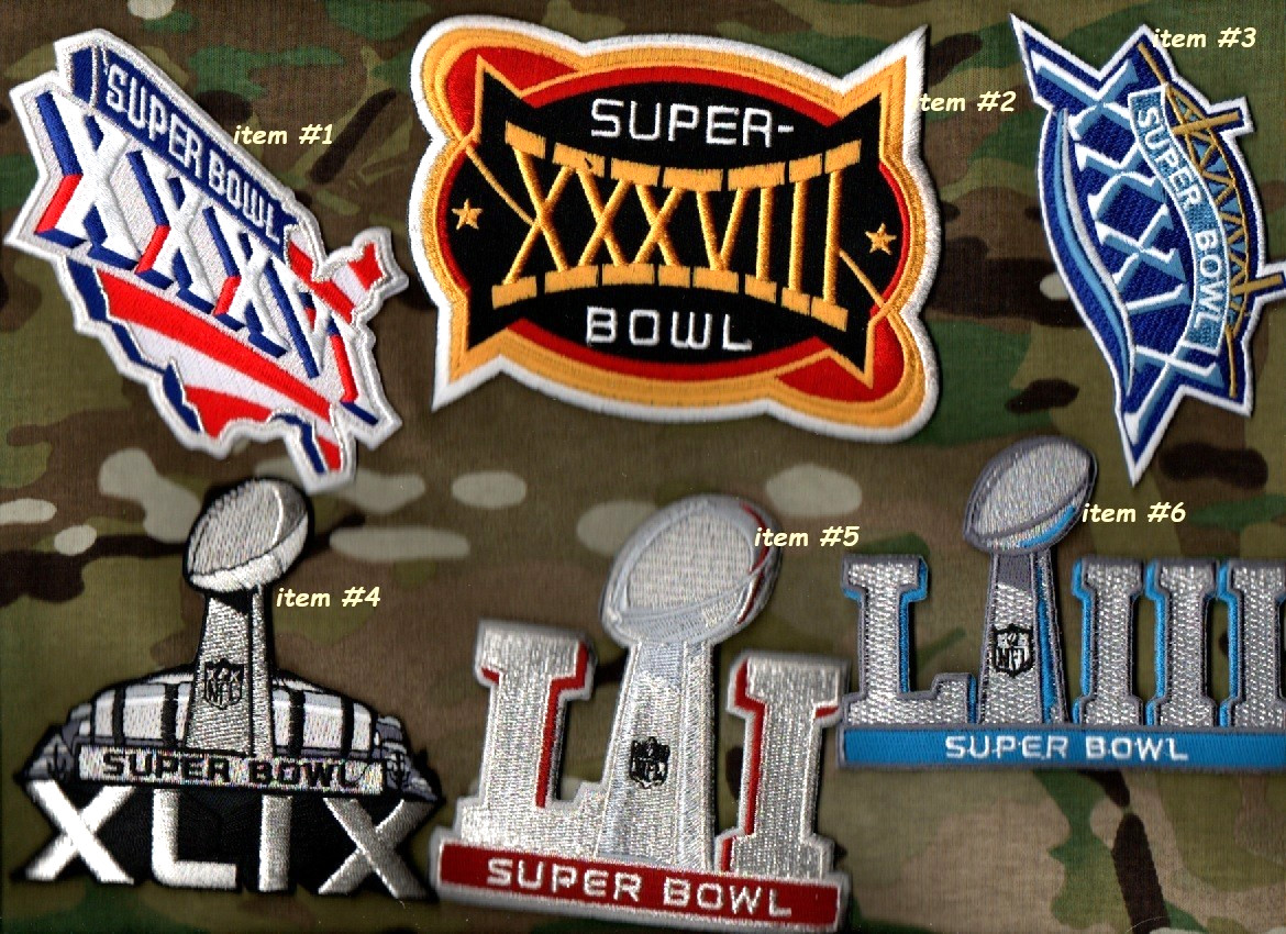 Previous Years of iron/sew-on SUPER BOWL LOGO PATCH: YOUR PICK OF ANY ⭐ONE⭐
