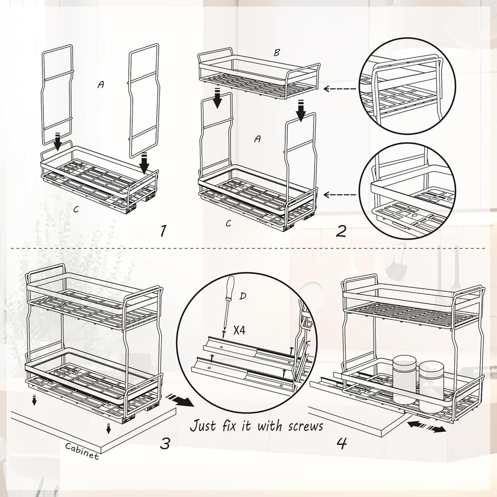 Pull Out Spice Rack Organizer Inside Kitchen Cabinets Heavy Duty Slide Out