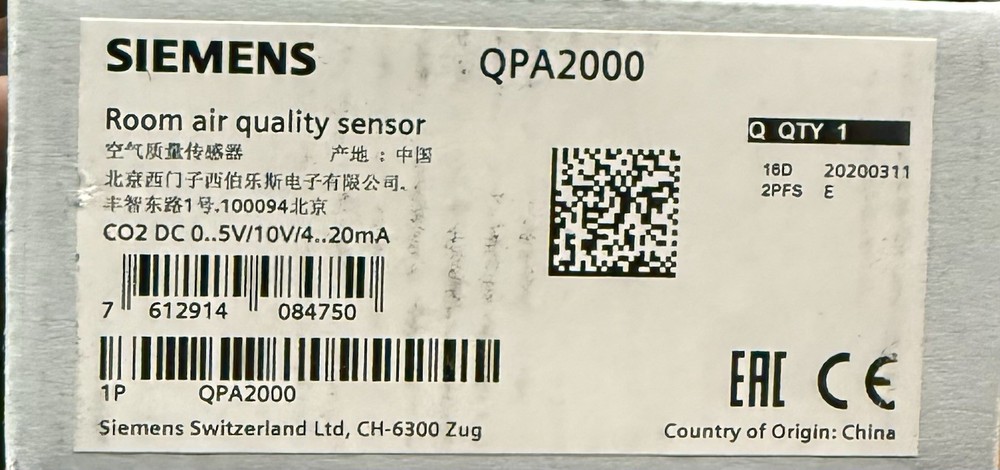 SIEMENS QPA 2000 Room Air Quality Sensor
