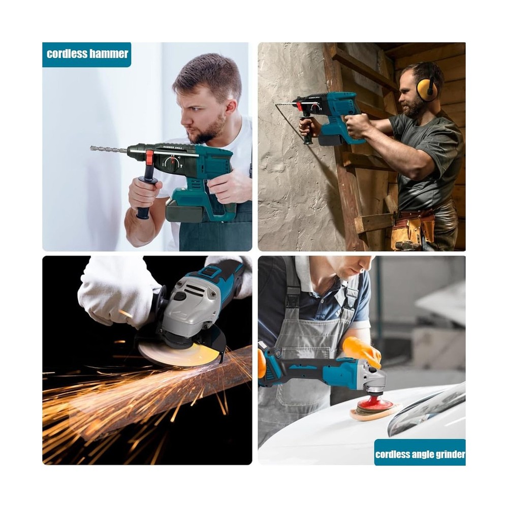 SELFIE CAT 4 Set Cordless Power Tools Combo Kit, Hammer/Angle Grinder/Impact ...